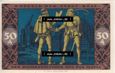 Notgeldscheine aus Köln Heinzelmännchen-Serie 1922-1922, D III 50 Pfennig Dombaumeister und der Teufel (9) Sammlung