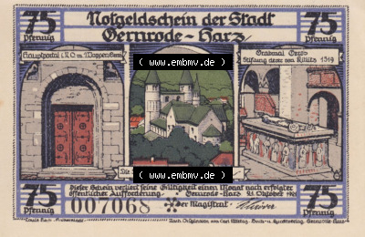 Notgeldscheine aus Gernrode 1921, 75 Pfennig 5 (1) Sammlung