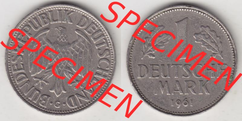 Münzen Deutschland 1950-2001, 1 Deutsche Mark 1961 G. Vorderseite und Rückseite der Münze aus Deutschland Sammlung