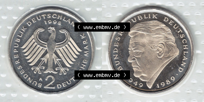 Münzen Deutschland Münzsätze Deutsche Mark Stempelglanz 1998, 2 DM-Deutsche Mark Franz Josef Strauß (3) Sammlung