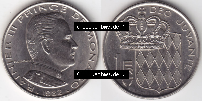 Münzen Monaco / Mu̍negu Eurovorläufer, Umlaufmünze vor Euroeinführung 1960-1995, 1 Fr, Franc, Franken Rainier III Prince... Sammlung