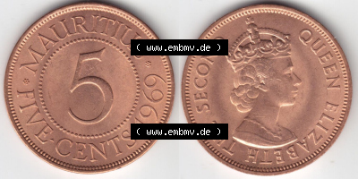 Münzen aus Afrika Mauritius Umlaufmünze 1956-1978, 5 Cent 1969 (3) Sammlung