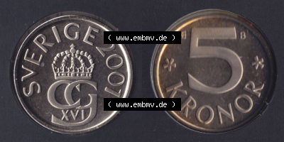 Münzen Schweden / Sverige Eurovorläufer, Umlaufmünze vor Euroeinführung 1993-2009, 5 Kronen 2001 KMS (3) Sammlung