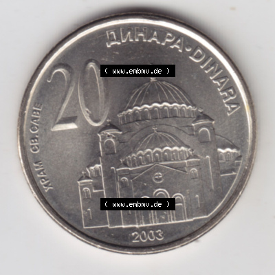Münzen Serbien Eurovorläufer, Umlaufmünze vor Euroeinführung 2003-2003, 20 Dinara (2) Sammlung