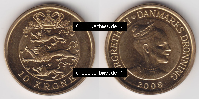 Münzen Dänemark / Danmark Eurovorläufer, Umlaufmünze vor Euroeinführung 2008, 10 Kroner, Kronen (3) Sammlung