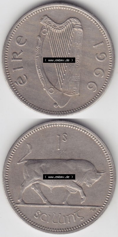 Münzen Irland Eurovorläufer, Umlaufmünze vor Euroeinführung 1951-1968, 1 Schilling 1966 (4) Sammlung