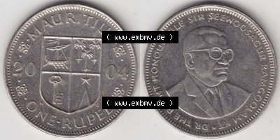 Münzen aus Afrika Mauritius Umlaufmünze 1987-2010, 1 Rupie, One-Rupee 2004 (3) Sammlung