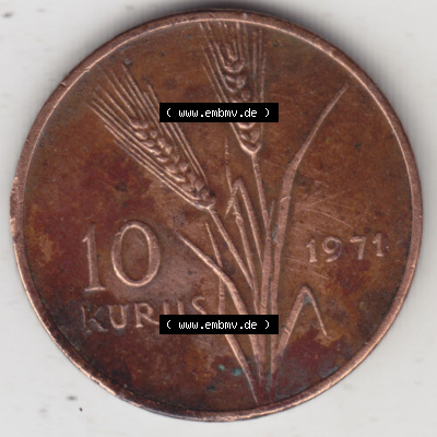 Münzen Türkei / Türkiye Eurovorläufer, Umlaufmünze vor Euroeinführung 1969-1973, 10 Kurus (1) Sammlung