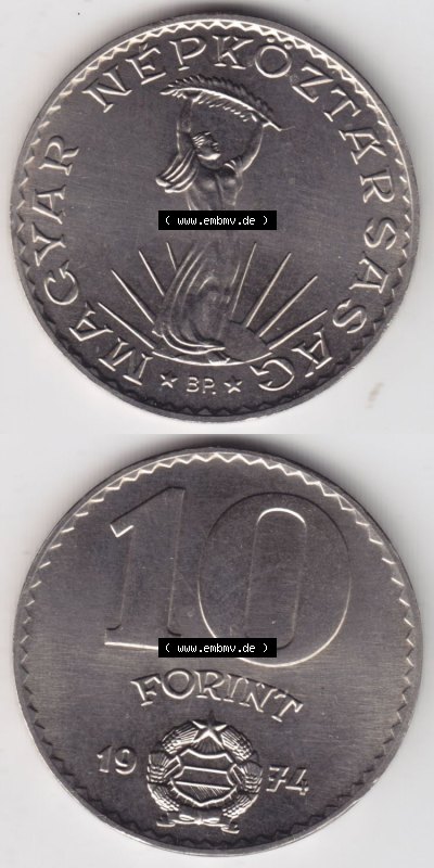Münzen Ungarn / Magyarország Eurovorläufer, Umlaufmünze vor Euroeinführung 1971-1982, 10 Forint 1974 (4) Sammlung