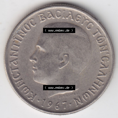 Münzen Griechenland Eurovorläufer, Umlaufmünze vor Euroeinführung 1967, 1 Apaxmai, Drachme. Rückseite einer Münze aus Griechenland... Sammlung