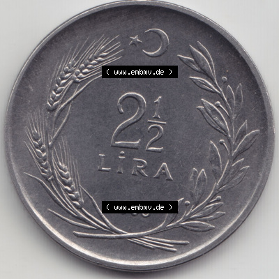 Münzen Türkei / Türkiye Eurovorläufer, Umlaufmünze vor Euroeinführung 1960-1968, 2.50 Lira (1) Sammlung