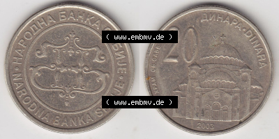 Münzen Serbien Eurovorläufer, Umlaufmünze vor Euroeinführung 2003-2003, 20 Dinar 2003 (3) Sammlung