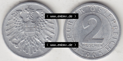 Münzen Österreich / Austria Eurovorläufer, Umlaufmünze vor Euroeinführung 1950-1994, 2 Groschen 1965 (3) Sammlung