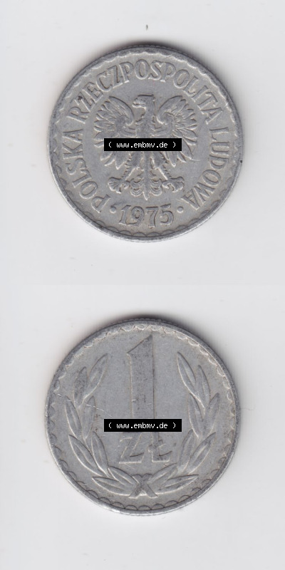 Münzen Polen / Polska Eurovorläufer, Umlaufmünze vor Euroeinführung 1957-1985, 1 Zloty 1975 (4) Sammlung