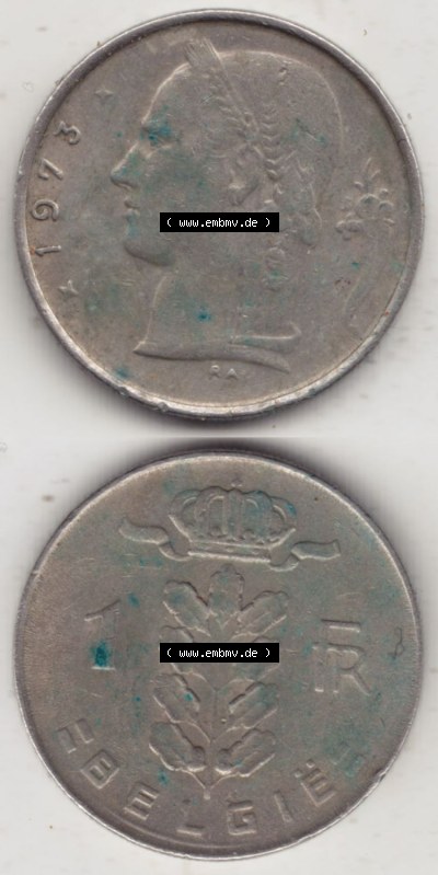 Münzen Belgien Eurovorläufer, Umlaufmünze vor Euroeinführung 1950-1988, 1 Francs-Franken 1973 Belgie (4) Sammlung