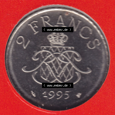 Münzen Monaco / Mu̍negu Eurovorläufer, Umlaufmünze vor Euroeinführung 1995-1995, 2 Francs 1995 (2) Sammlung