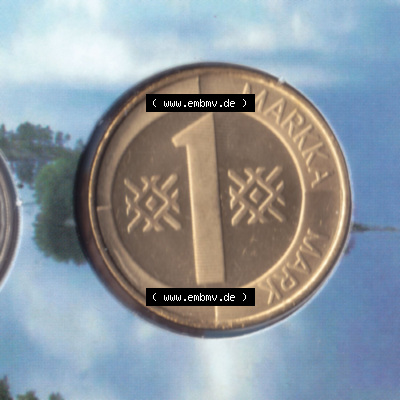 Münzen Finnland / SUOMI Eurovorläufer, Umlaufmünze vor Euroeinführung 2001, 1 Markka, Mark. Vorderseite einer Münze aus Finnland... Sammlung