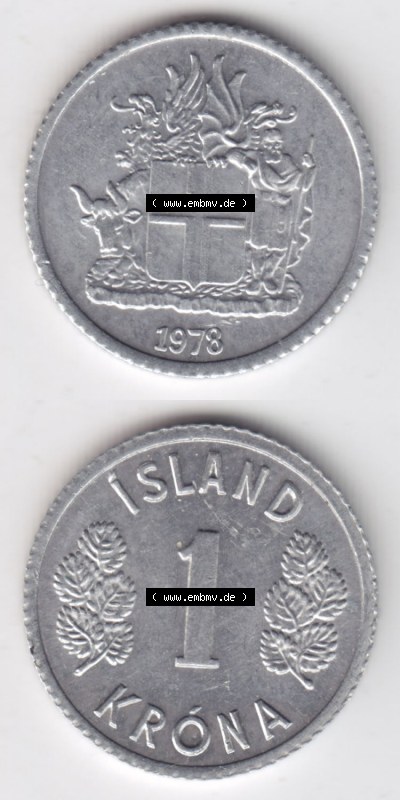 Münzen Island Eurovorläufer, Umlaufmünze vor Euroeinführung 1976-1980, 1 Krona, Krone 1978 (4) Sammlung