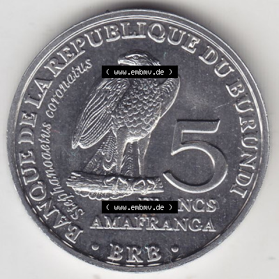 Münzen aus Afrika Burundi Umlaufmünze 2014-2014, 5 Francs Vögel-Afrikanischer Adler (1) Sammlung