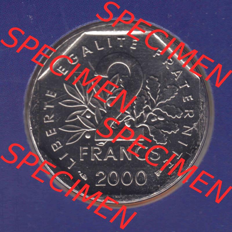 Münzen Frankreich Eurovorläufer, Umlaufmünze vor Euroeinführung 2000, 2 Francs. Vorderseite einer Münze aus Europa als Digitales Bild / Bildmaterial zum... Sammlung