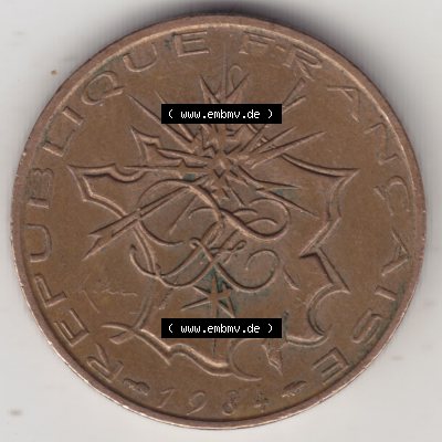 Münzen Frankreich Eurovorläufer, Umlaufmünze vor Euroeinführung 1974-1987, 10 Franken-Francs 1984. Rückseite einer Münze aus Europa als Digitales Bild /... Sammlung