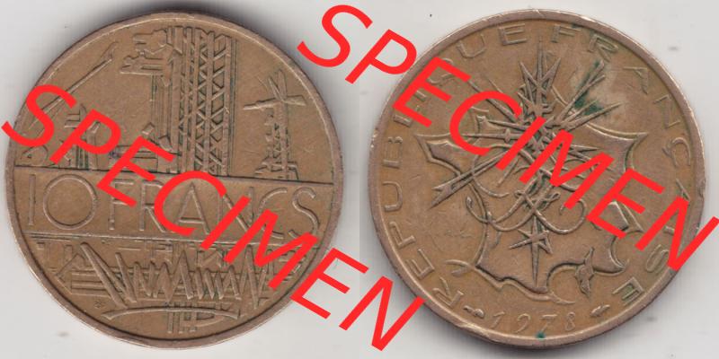 Münzen Frankreich Eurovorläufer, Umlaufmünze vor Euroeinführung 1974-1987, 10 Franken-Francs 1978 III.. Vorderseite und Rückseite Nebeneinander einer... Sammlung
