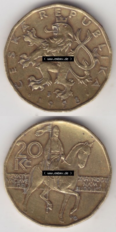 Münzen Tschechische Republik / Tschechin Eurovorläufer, Umlaufmünze vor Euroeinführung 1993-Heute, 20 Kronen 1993 (4) Sammlung