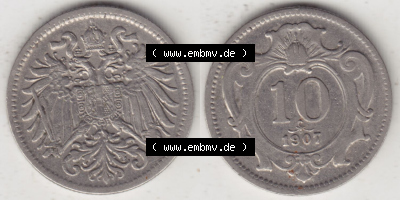 Münzen Österreich / Austria Eurovorläufer, Umlaufmünze vor Euroeinführung 1892-1911, 10 Heller 1907 (3) Sammlung