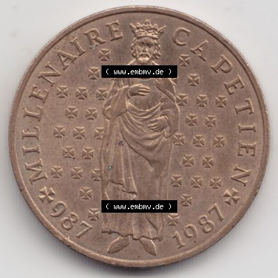 Münzen Frankreich Eurovorläufer, Umlaufmünze vor Euroeinführung 1987-1987, 10 Francs 1000 Jahre König Hugo Capet erster König von Frankreich. Rückseite... Sammlung