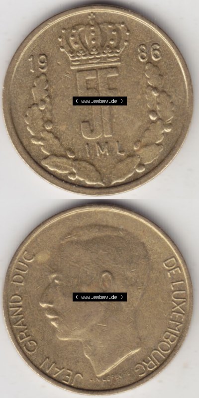 Münzen Luxemburg / Lëtzebuerg Eurovorläufer, Umlaufmünze vor Euroeinführung 1986-1988, 5 F, Francs, Franken 1986 (4) Sammlung