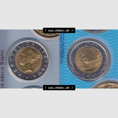 Münzen Italien / Italia Eurovorläufer, Umlaufmünze vor Euroeinführung 1982-2001, 500 Lira-Lire Unedles Metall 2001 (3) Sammlung