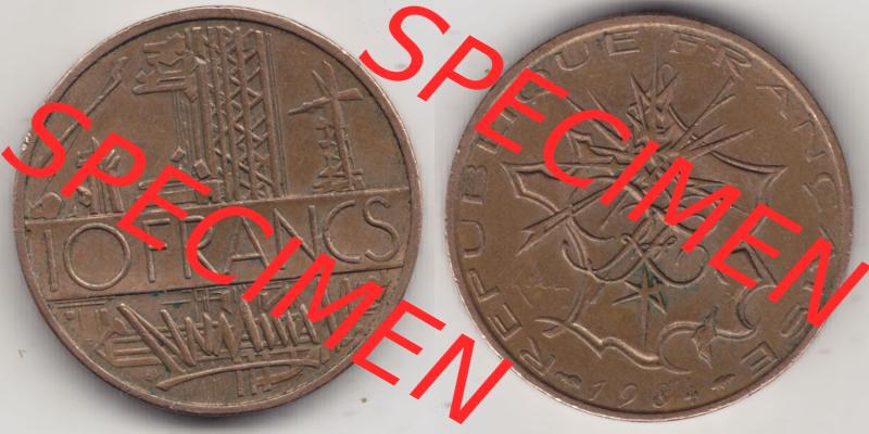Münzen Frankreich Eurovorläufer, Umlaufmünze vor Euroeinführung 1974-1987, 10 Franken-Francs 1984. Vorderseite und Rückseite Nebeneinander einer Münze aus... Sammlung