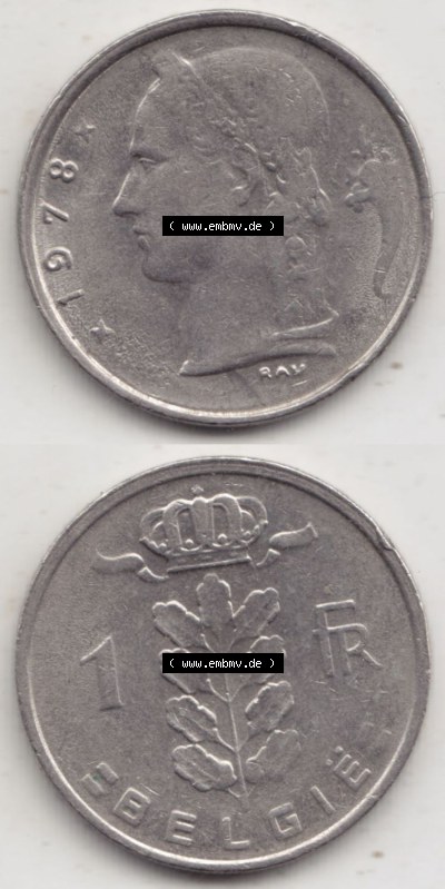 Münzen Belgien Eurovorläufer, Umlaufmünze vor Euroeinführung 1950-1988, 1 Francs-Franken 1978 Belgie (4) Sammlung
