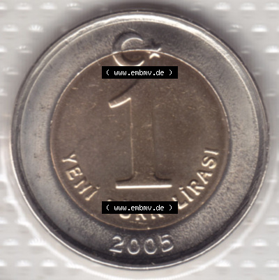 Münzen Türkei / Türkiye Eurovorläufer, Umlaufmünze vor Euroeinführung 2005-2008, 1 YENI Lira (1) Sammlung
