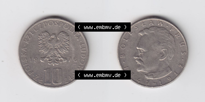 Münzen Polen / Polska Eurovorläufer, Umlaufmünze vor Euroeinführung 1975-1984, 10 Zlotych Boleslaw Prus 1976 (3) Sammlung