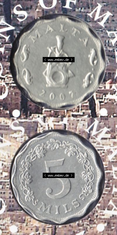 Münzen Malta / Melita Eurovorläufer, Umlaufmünze vor Euroeinführung 1972-2007, 5 Mils 2007 (4) Sammlung