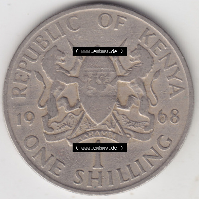 Münzen aus Afrika Kenia / Kenya Umlaufmünze 1966-1968, 1 One Shilling, Schilling 1968 (1) Sammlung