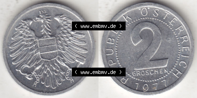 Münzen Österreich / Austria Eurovorläufer, Umlaufmünze vor Euroeinführung 1950-1994, 2 Groschen 1977 (3) Sammlung