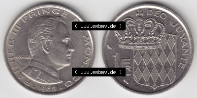 Münzen Monaco / Mu̍negu Eurovorläufer, Umlaufmünze vor Euroeinführung 1960-1995, 1 Fr, Franc, Franken Rainier III Prince... Sammlung