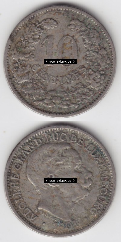 Münzen Luxemburg / Lëtzebuerg Eurovorläufer, Umlaufmünze vor Euroeinführung 1901-1901, 10 Centimes (4) Sammlung