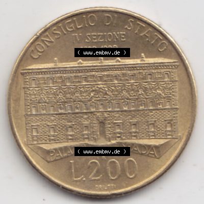 Münzen Italien / Italia Eurovorläufer, Umlaufmünze vor Euroeinführung 1990-1990, 200 Lire Gründung von Staatsrat (1) Sammlung
