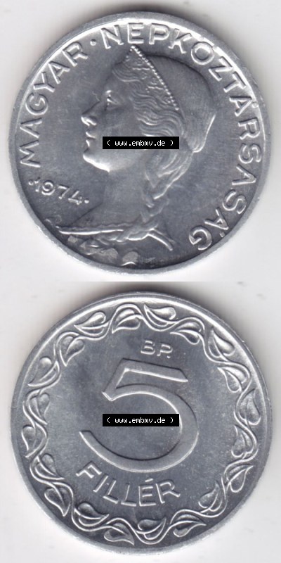 Münzen Ungarn / Magyarország Eurovorläufer, Umlaufmünze vor Euroeinführung 1953-1989, 5 Filler 1974 (4) Sammlung