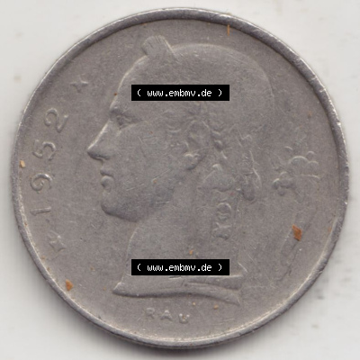 Münzen Belgien Eurovorläufer, Umlaufmünze vor Euroeinführung 1950-1988, 1 Francs-Franken 1952 Belgique (2) Sammlung