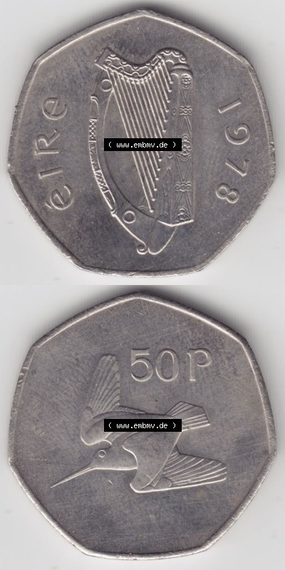 Münzen Irland Eurovorläufer, Umlaufmünze vor Euroeinführung 1970-2000, 50 Pence 1978 (4) Sammlung