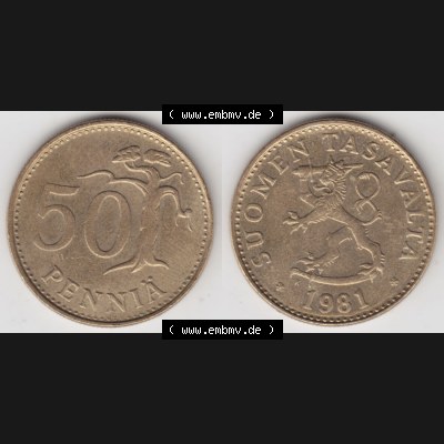 Münzen Finnland / SUOMI Eurovorläufer, Umlaufmünze vor Euroeinführung 1963-1990, 50 Penniä. Rückseite und Vorderseite horizontal nebeneinander zusammengefügt,... Sammlung