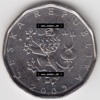 Münzen Tschechische Republik / Tschechin Eurovorläufer, Umlaufmünze vor Euroeinführung 1993-2013, 2 Kc, 2 Kronen 2002 (1) Sammlung