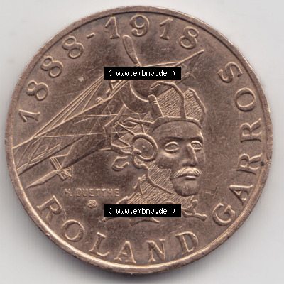 Münzen Frankreich Eurovorläufer, Umlaufmünze vor Euroeinführung 1988-1988, 10 Francs Roland Garros. Vorderseite einer Münze... Sammlung