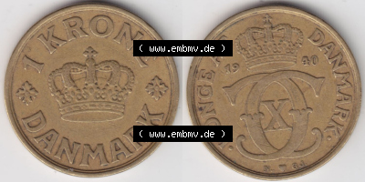 Münzen Dänemark / Danmark Eurovorläufer, Umlaufmünze vor Euroeinführung 1940, 1 Krone (3) Sammlung