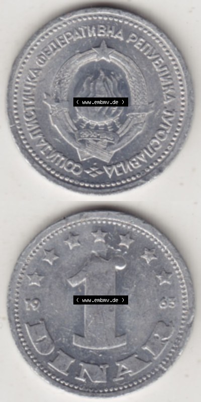 Münzen Jugoslawien (Land wurde 2003 aufgelöst), Umlaufmünze 1963-1963, 1 Dinar 1963 (4) Sammlung