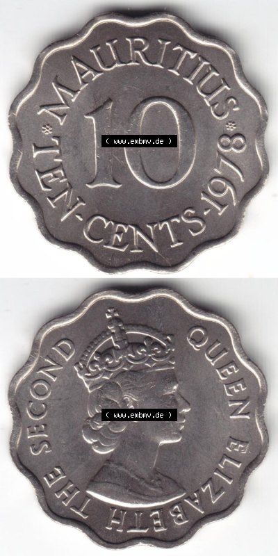 Münzen aus Afrika Mauritius Umlaufmünze 1954-1978, 10 Cent 1978 (4) Sammlung